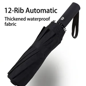 Automatic Folding Umbrella Sun Rain Dual Use UV Protection Windproof Portable Business Style Black Glue Coating