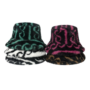 Women Faux Fur Bucket Hat Winter Warm Plush Fisherman Cap With Abstract Wave Pattern Vintage Windproof Accessories