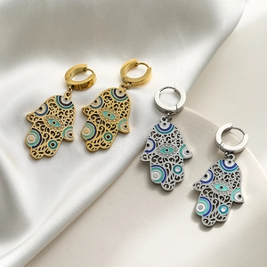 Hamsa Hand Evil Eye Ohrhänger Titanstahl Strass Emaille Anhänger Ohrringe Für Damen Boho Vintage Ethno Stil Schmuck