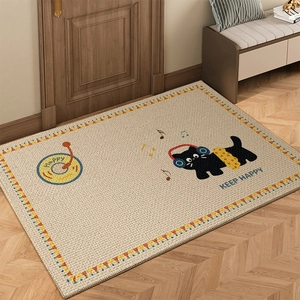 Modern beige cat door mat with music notes for entryway, durable and stylish rug