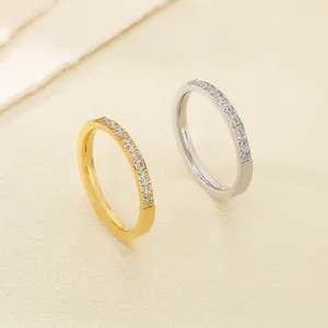 Minimalist Stainless Steel Ring With Cubic Zirconia Half Eternity Band For Women Daily Stacking Wedding Couple Jewelry