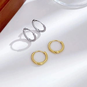 Twisted Rope Hoop Earrings Stainless Steel High Polish Vacuum Plated Minimalist Vintage Fashion Jewelry For Women
