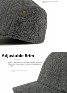 Detailed macro view of wool blend fabric and plush fleece ear flaps on baseball cap