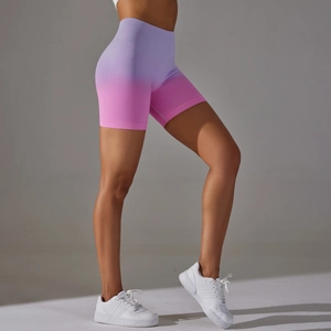 Seamless high waist yoga shorts with purple gradient peach lift for women's fitness