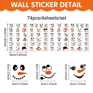 Detailed view of 74pcs snowman wall stickers set with 20x30cm sheet size and dimensions
