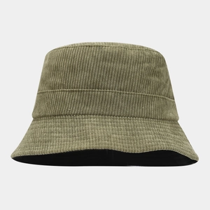 Macro detail of olive green corduroy fabric texture on a vintage bucket hat