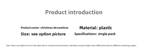 Detailed specification list for plastic Christmas tree ornaments with size and material info