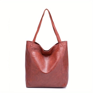 Grand sac cabas vintage en similicuir marron avec poche avant et design spacieux