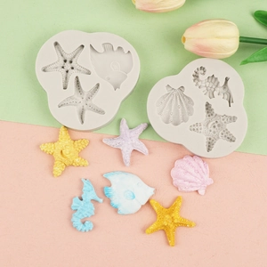 Sea creature silicone mold set featuring starfish and seahorse for DIY cake decoration