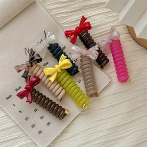 Spiral Phone Cord Hair Ties With Bowknot Decoration High Elasticity Plastic Hair Rings For Women Girls Elegant Ponytail Holder