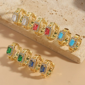 Orecchini A Cerchio Huggie In Zirconia Rettangolare Rame Micro Intarsiato Gioielli Minimalisti Retrò Per Donne