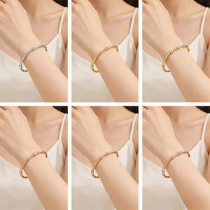 Dettagli di bracciali in acciaio inossidabile stile bambù in oro, argento e oro rosa