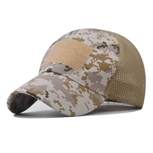 Detail of digital desert camouflage tactical cap with mesh back and front velcro patch