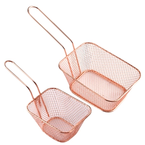 Mini paniers à friture en acier inoxydable or rose avec poignées pour snacks