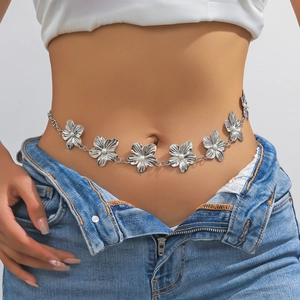 Retro flower waist chain with imitation pearls for women on beach vacation