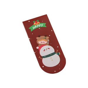 Christmas magnetic bookmark featuring cartoon reindeer and snowman with Happy text