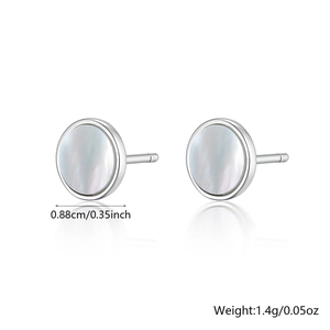 Elegant S925 sterling silver round stud earrings with natural mother of pearl shell inlay