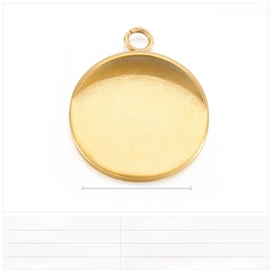 Détail d'un pendentif disque rond de 20 mm en acier inoxydable doré pour bijoux DIY