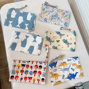 Pochette Zippée En Toile De Coton À Imprimé Animal Dessin Animé Avec Dragonne Organisateur Cosmétique Portable