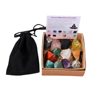Natural chakra crystal set with 12 healing stones, storage bag and guide card in gift box