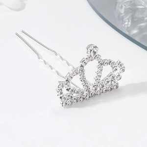 Sparkling rhinestone princess crown hair comb in silver finish for girls birthday