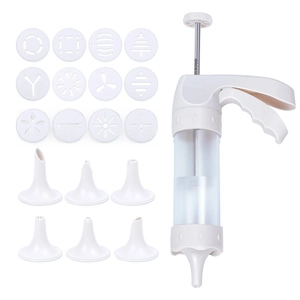 Manual cookie press set with 12 disc patterns and 6 nozzles for DIY baking decoration