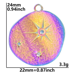 Detailed size chart of a 24mm stainless steel star pendant with dimensions and weight info