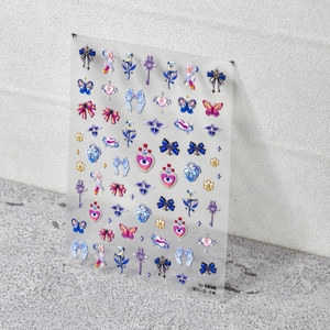 3D embossed punk style nail art stickers with heart and butterfly motifs on white background