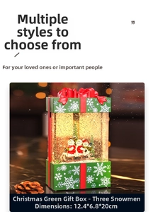 Detailed view of 12.4x6.8x20cm Christmas gift box lantern with three snowmen inside