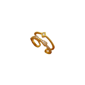 Gold plated double layer open ring with bow design and white zircon stones