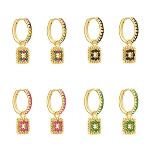 Geometric Square Pendant Hoop Earrings Copper Gold Plated With 925 Sterling Silver Earring Post Cubic Zirconia Inlaid Fashion Jewelry For Women
