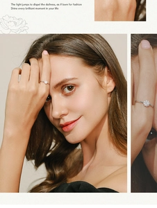 Detailed view of 925 sterling silver flower ring featuring sparkling classic diamonds