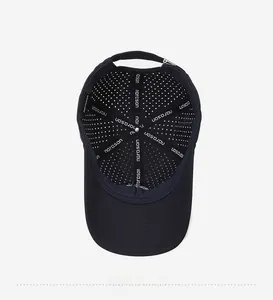Detailed interior of navy baseball cap featuring breathable mesh and narason branding