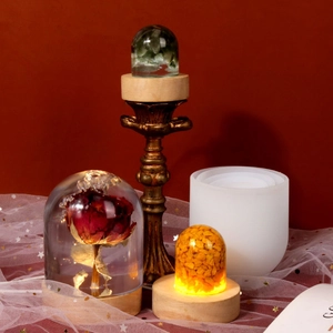 Luminous crystal ball with dried flowers on wooden base and silicone resin mold set