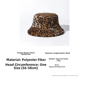 Faux rabbit fur bucket hat technical specifications and size guide with leopard print