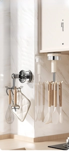 Detail of 360-degree rotating six-prong suction hook for kitchen and bathroom storage