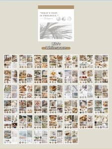 Vue détaillée en grille d'autocollants de style peinture à l'huile aux motifs maison et nature