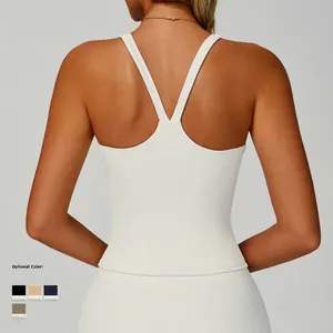 Débardeur de sport de yoga côtelé blanc avec dos en Y et plusieurs options de couleurs