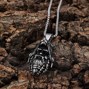 Vintage Viking werewolf warrior head pendant necklace in antique silver stainless steel