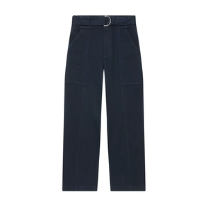 Pantaloni Cargo A Vita Alta Da Donna Con Cintura Gamba Dritta Tessuto Twill Tasche Multiple Blu Navy Chic Casual Lavoro
