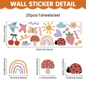 Cartoon rainbow and animals PVC wall sticker set for kids room decor with 20 pieces