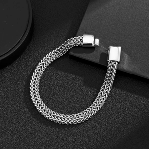 Men's double-layered silver steel Franco chain bracelet with a square polished clasp