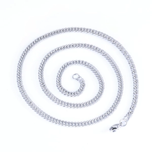 Polished silver stainless steel 6-sided Cuban link necklace in spiral arrangement