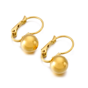 Minimalist gold plated stainless steel beaded hoop earrings for women on white background