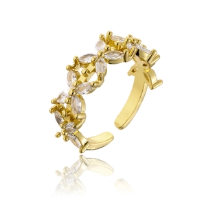 18K gold plated adjustable open ring featuring marquise-cut cubic zirconia cluster