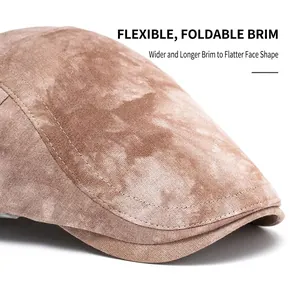 Classic British newsboy cap in brown marble texture with a flexible foldable brim