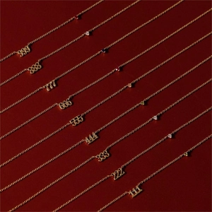 Angel Number Necklace Stainless Steel Gold Plated Minimalist Pendant With Colorful Rhinestone For Women Fashion