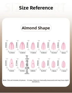 Guide des tailles pour 24 faux ongles amande avec 12 dimensions précises de largeur