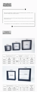Detailed size chart for 3D film suspension jewelry boxes showing dimensions and specifications