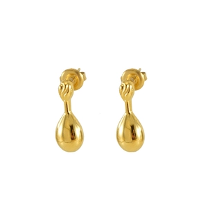 Minimalist gold-plated stainless steel teardrop earrings with spiral texture design